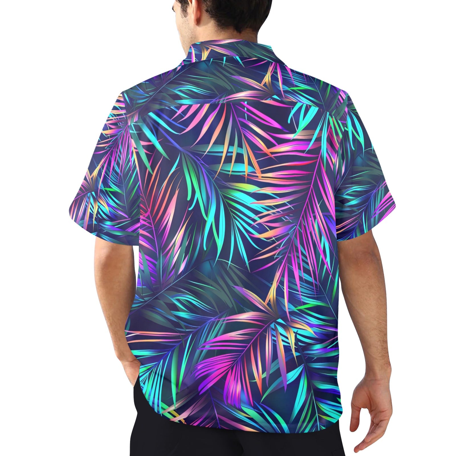 Neon Palms Men's All Over Print Hawaiian Shirt Made In USA Ships to USA Only