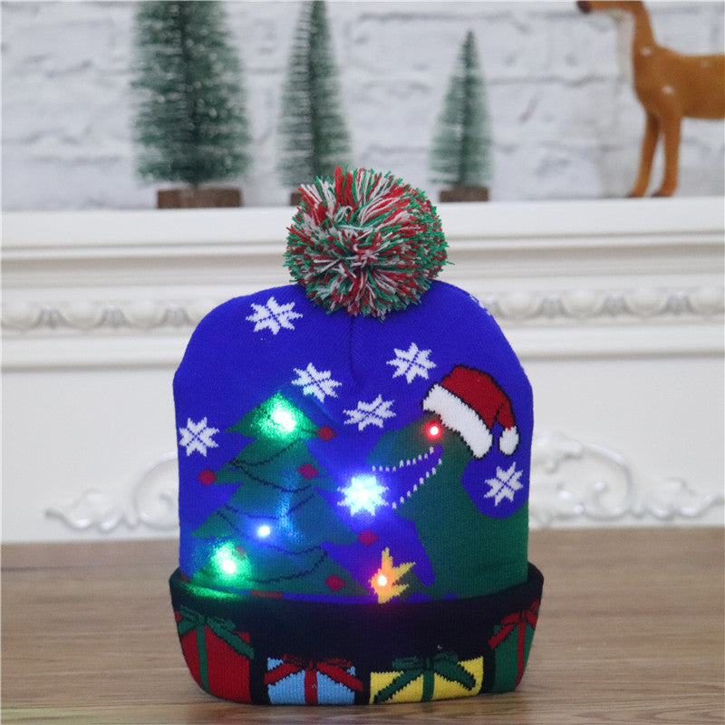 Christmas Decoration Supplies Adult Children's Knitted Christmas Hat Colorful Luminous Knitted Hat Elderly LED Christmas Hat