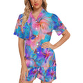 Hawaiian Floral Women's V-Neck Short Pajama Set Made in USA Free shipping