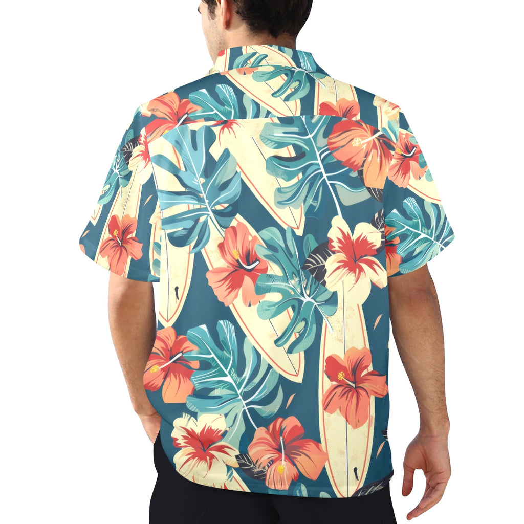 Retro Surfer Men's All Over Print Hawaiian Shirt Made In USA Ships to USA Only