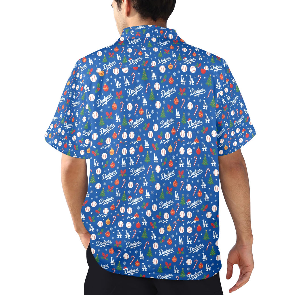 LA Dodgers Christmas Men's All Over Print Hawaiian Shirt Made In USA Ships to USA Only