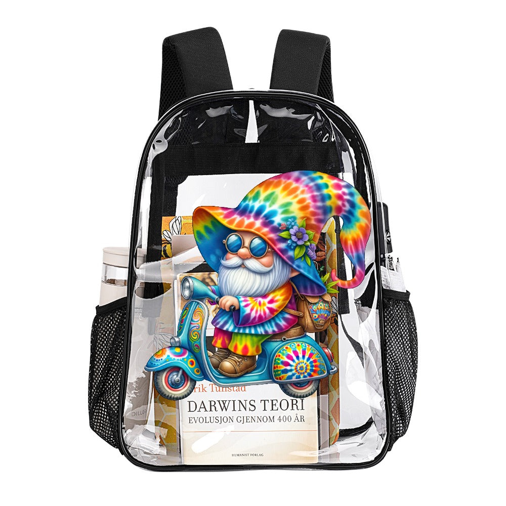 Tie Dye Gnome Riding Scooter Transparent Bag 17 inch