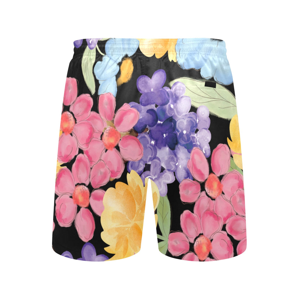 Watercolor Flowers Men's Mid-Length Beach Shorts Free Shipping