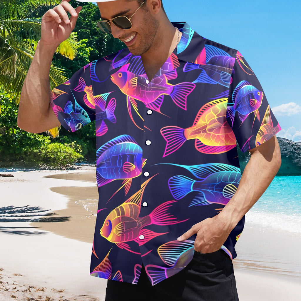 Tropical Fish Men's All Over Print Hawaiian Shirt Made In USA Ships to USA Only