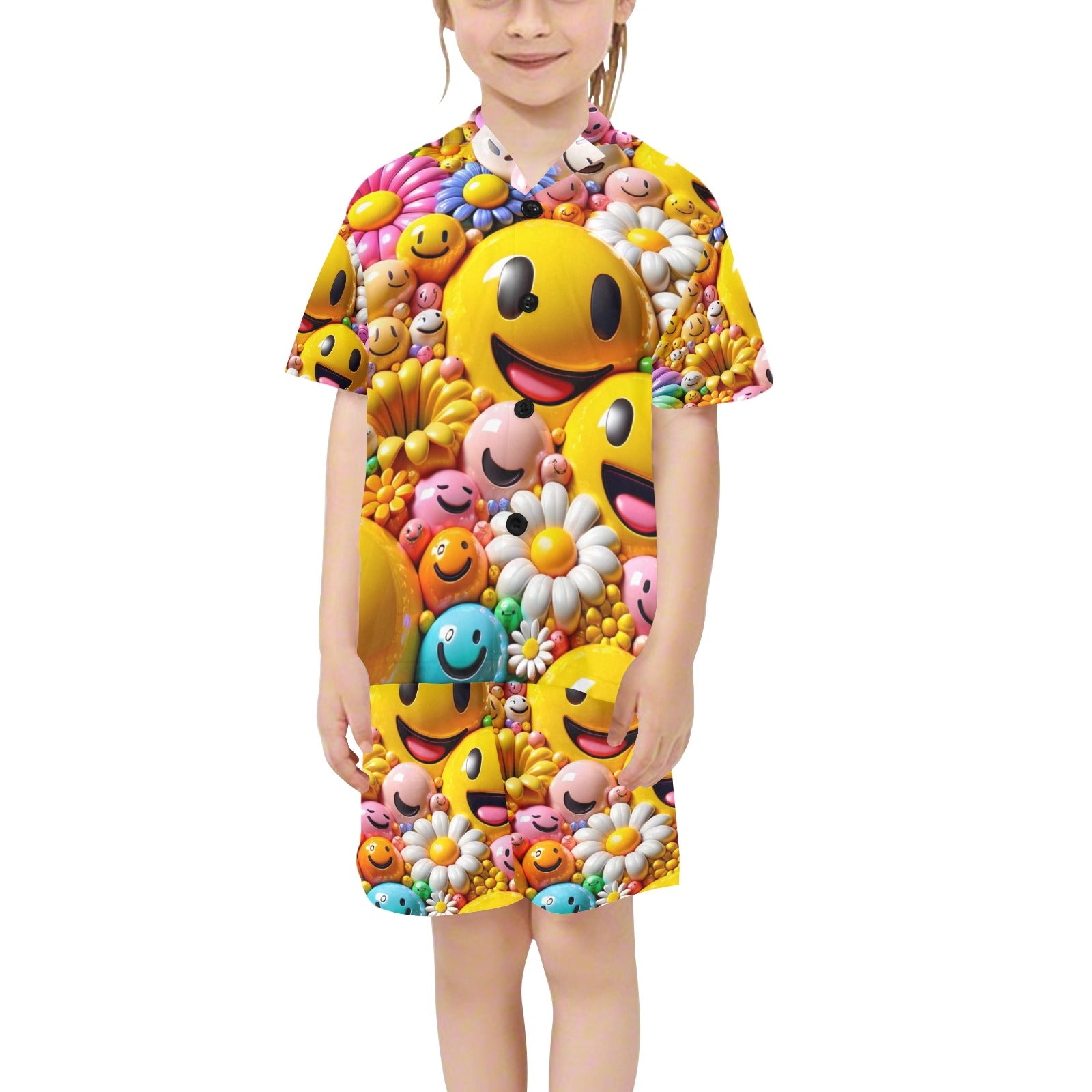 Emoji Little Girls' V-Neck Short Pajama Set
