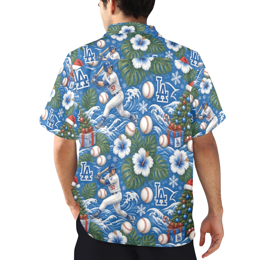 Dodgers Christmas Men's All Over Print Hawaiian Shirt Made In USA Ships to USA Only