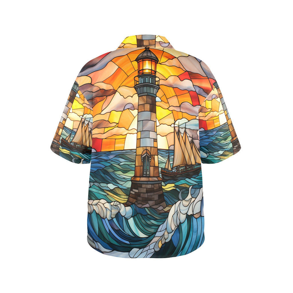 Light House Stained Glass Women's All Over Print Shirt （Made in USA，Ships to USA Only）Free Shipping