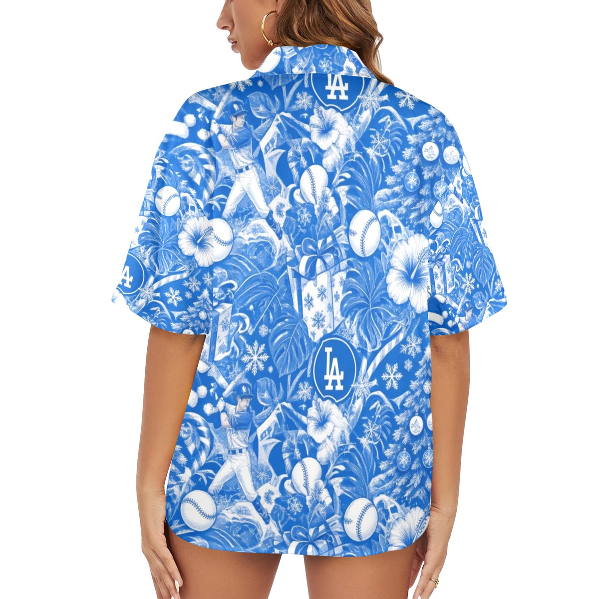 Los Angeles Dodgers Women's All Over Print Hawaiian Shirt （Made in USA Ships to USA Only）