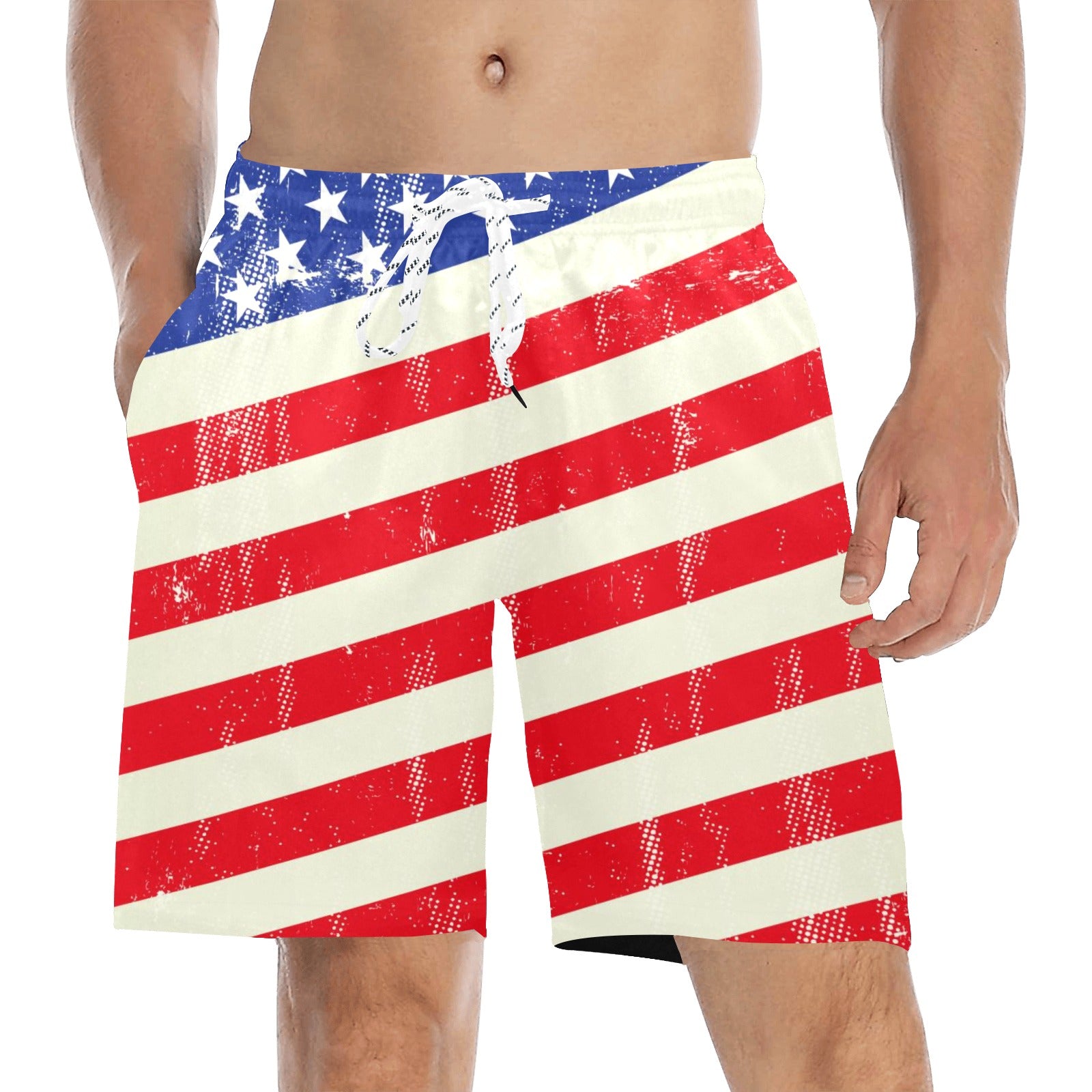 American Flag Celebration Men's Mid-Length Beach Shorts Free Shipping