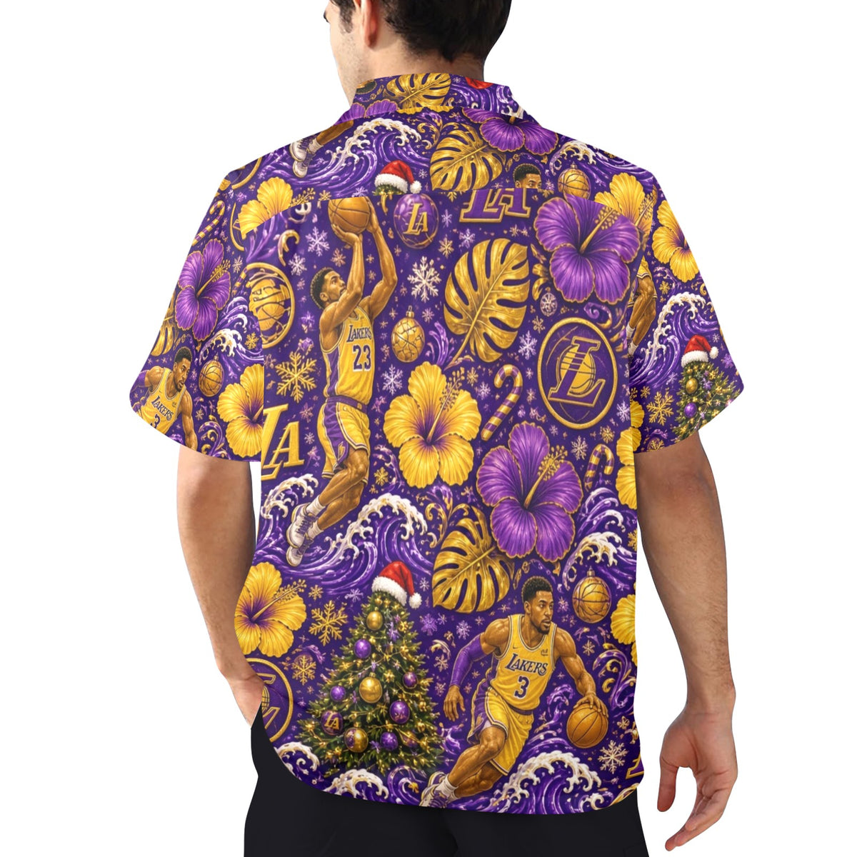 Lakers Christmas Men's All Over Print Hawaiian Shirt Made In USA Ships to USA Only