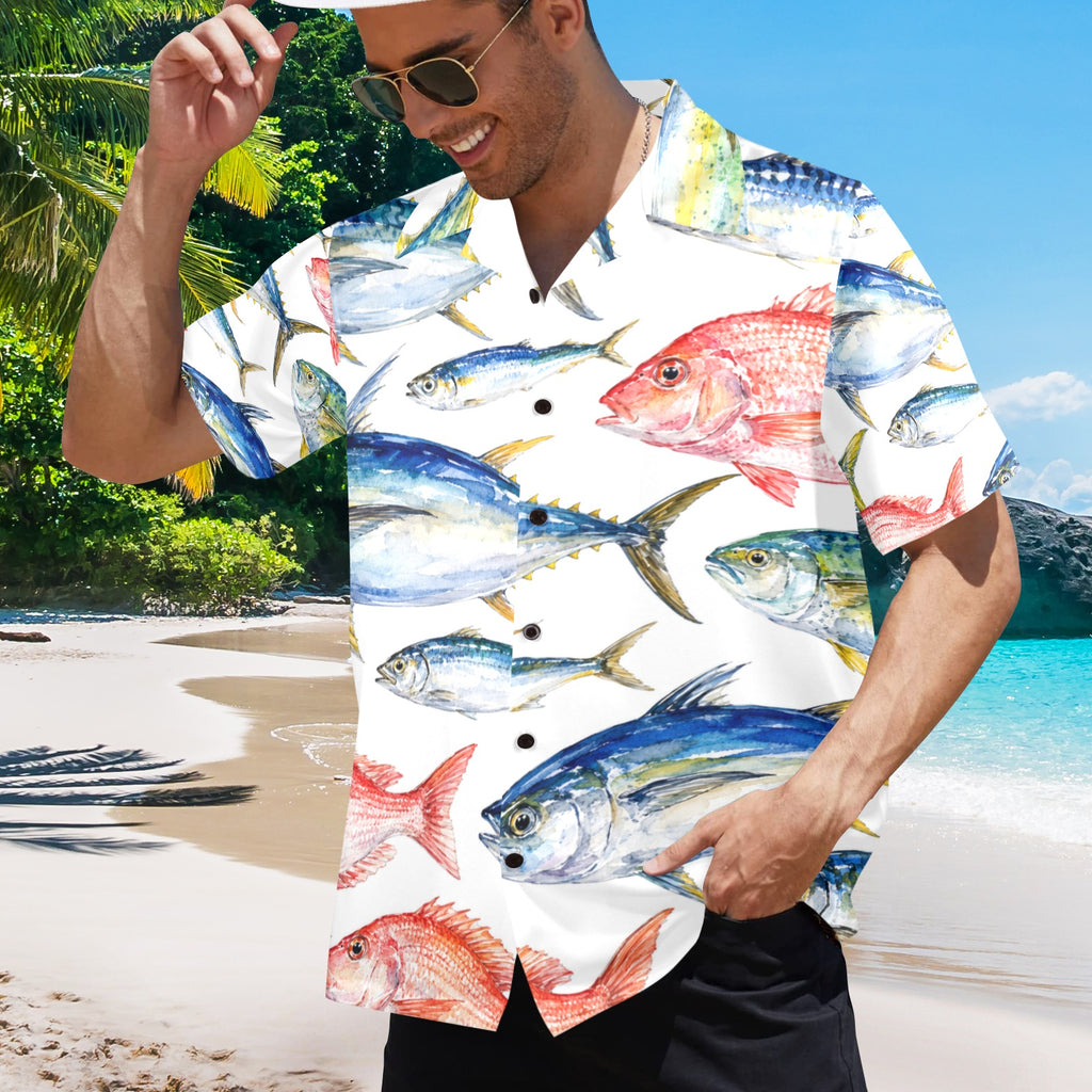 Something's Fishy - With Your Story  Men's All Over Print Hawaiian Shirt Made In USA Ships to USA Only