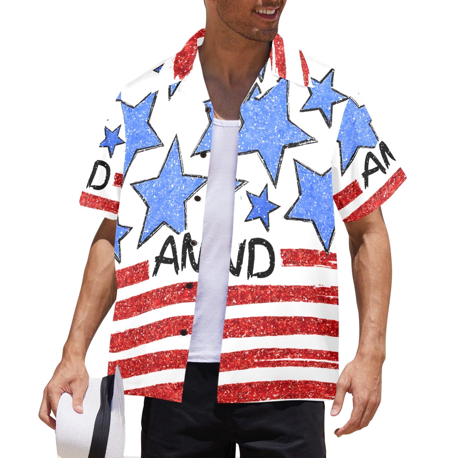 Stars and Strips Men's All Over Print Hawaiian Shirt Made In USA
