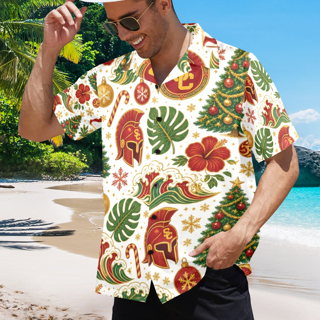 USC Christmas Men's All Over Print Hawaiian Shirt Made In USA Ships to USA Only