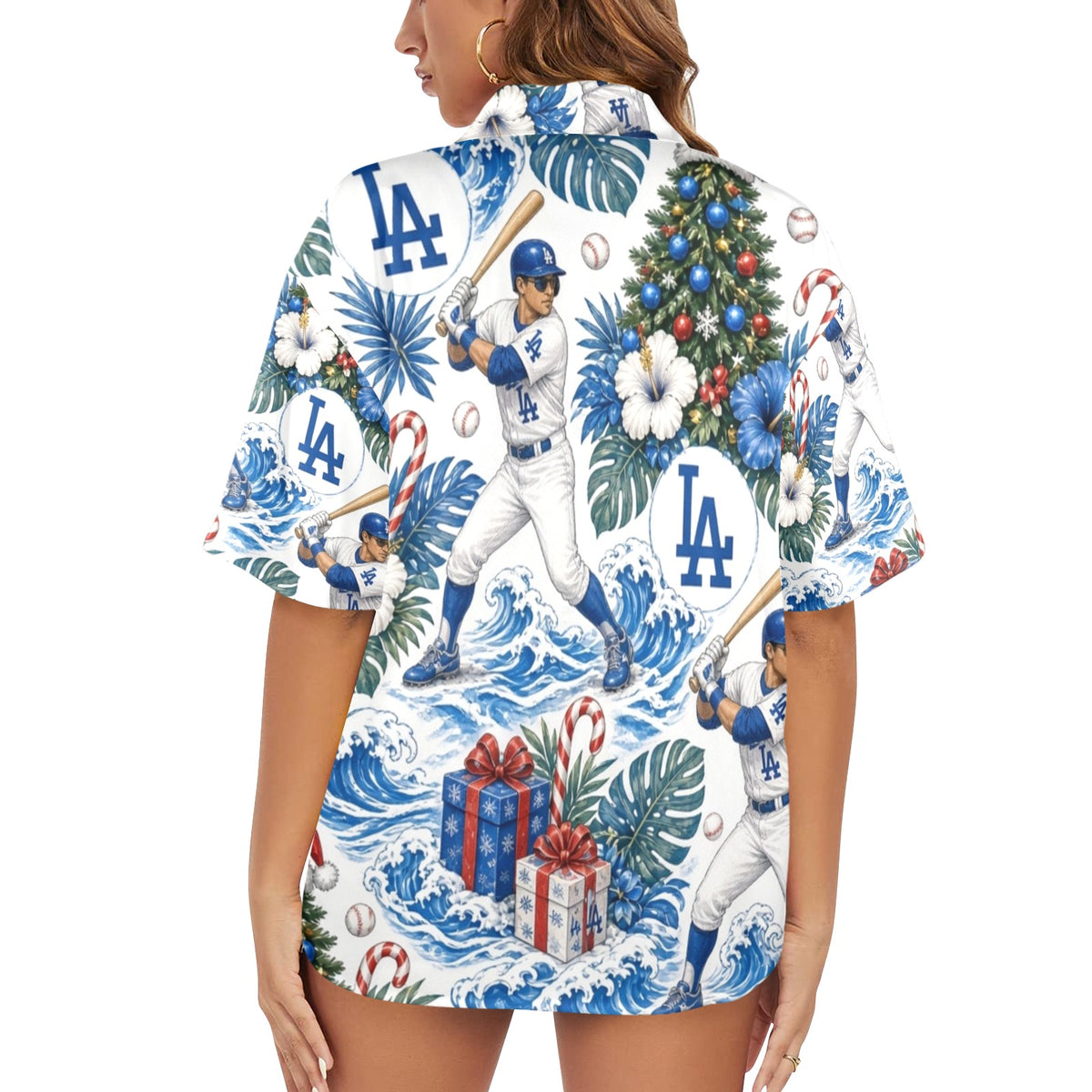 Los Angeles Dodgers Women's All Over Print Hawaiian Shirt （Made in USA Ships to USA Only）