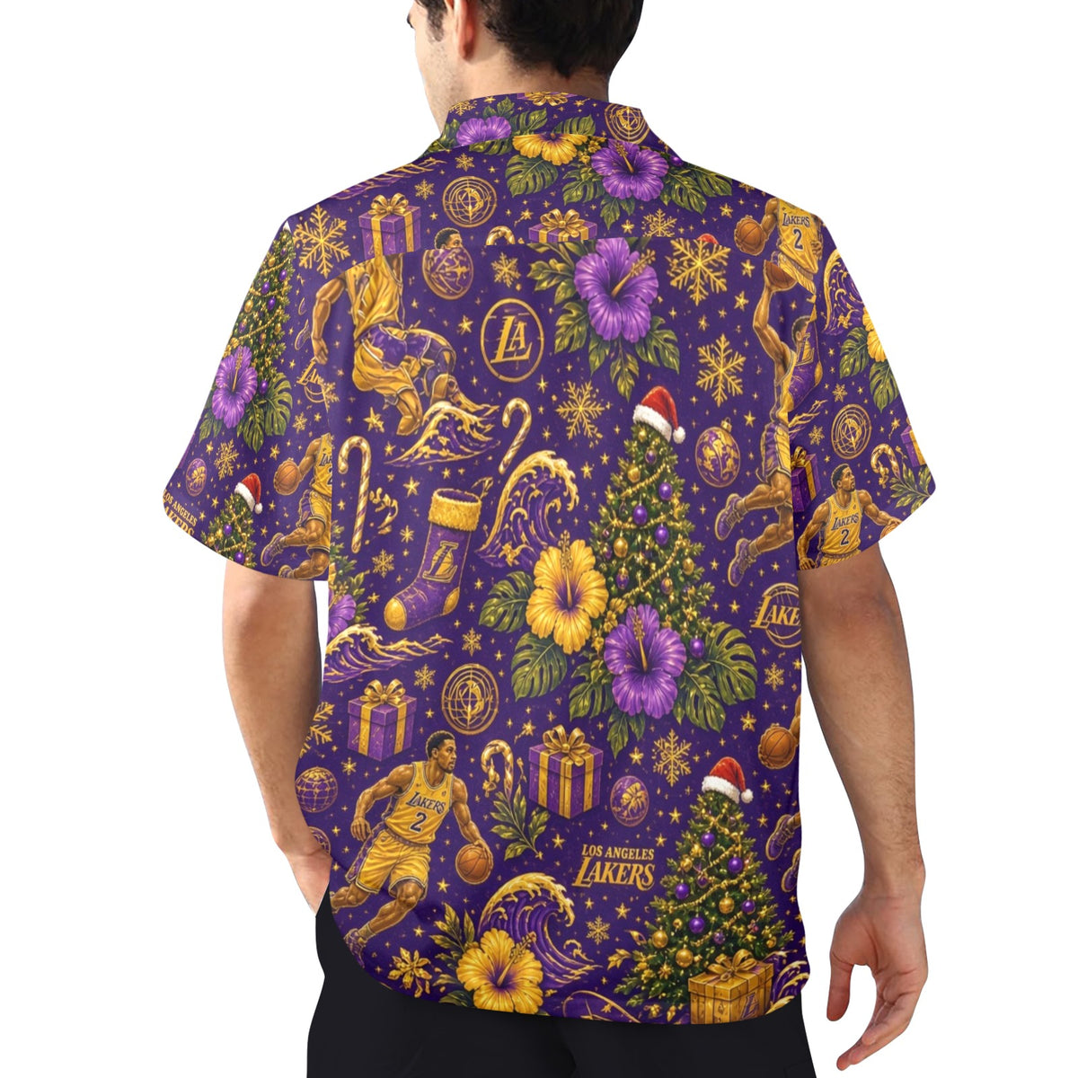 Lakers Christmas Men's All Over Print Hawaiian Shirt Made In USA Ships to USA Only