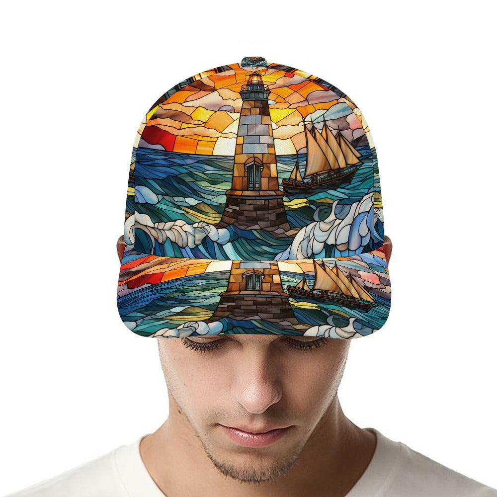 Stain glass Lighthouse Baseball Cap Free Shipping
