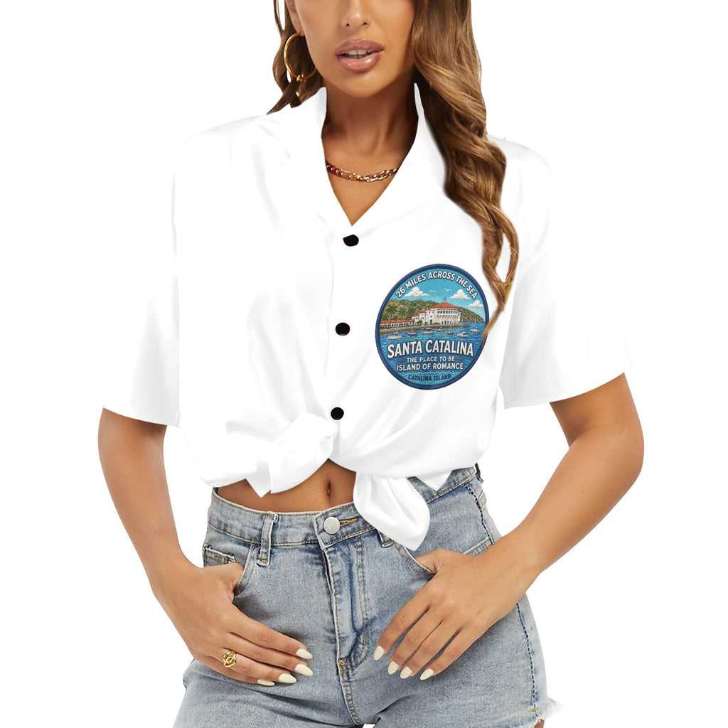 Santa Catalina the Island of Romance 26 Miles Across the Sea Women's All Over Print Hawaiian Shirt （Made in USA Ships to USA Only）