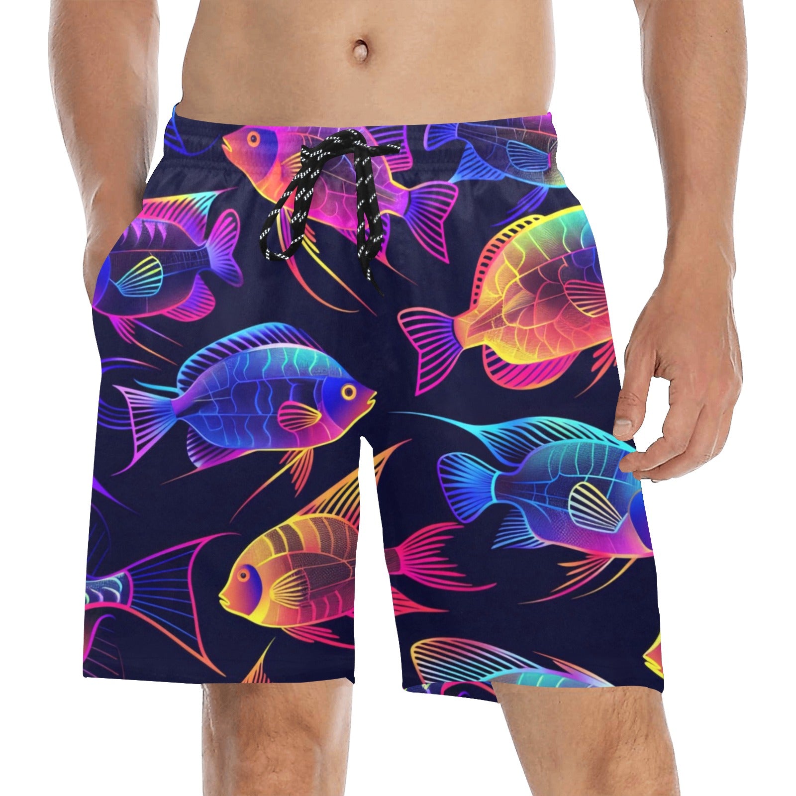 Hawaiian Tropical Fish Men's Mid-Length Beach Shorts