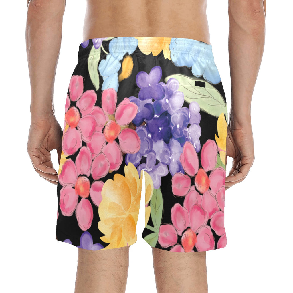 Watercolor Flowers Men's Mid-Length Beach Shorts Free Shipping