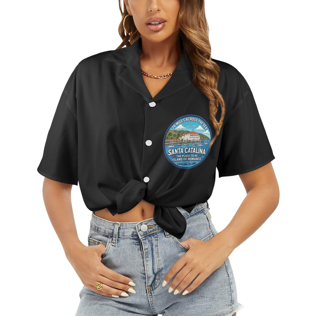 Santa Catalina the Island of Romance 26 Miles Across the Sea Women's All Over Print Hawaiian Shirt （Made in USA Ships to USA Only）