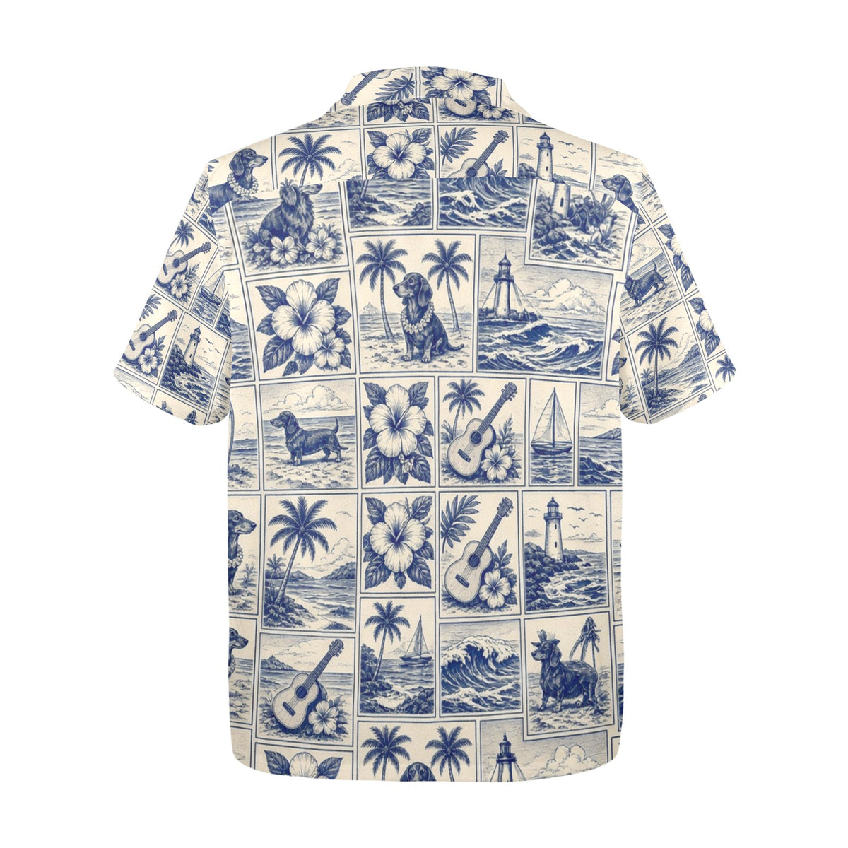 Dachshund Nautical Surf Style Men's All Over Print Hawaiian Shirt Made In USA Ships to USA Only