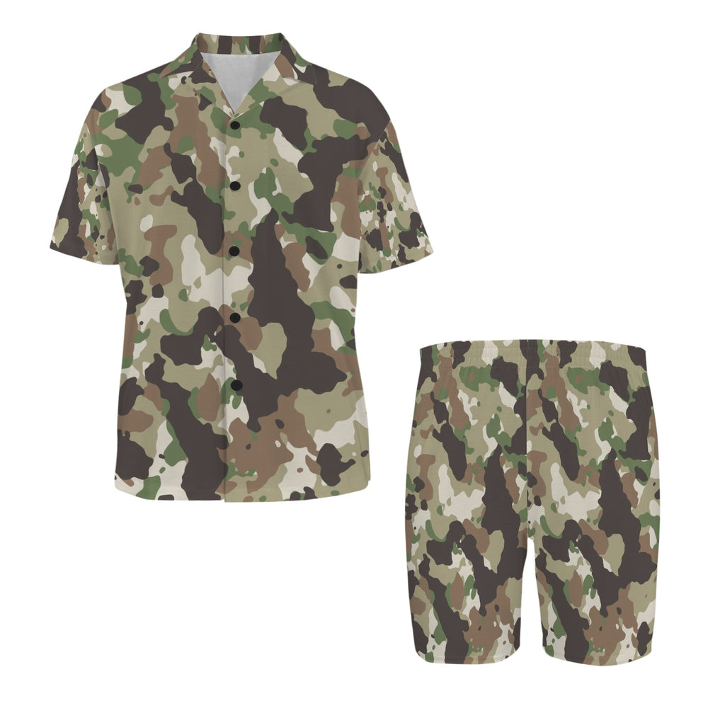 Camo Men's V-Neck Short Pajama Set (Made in USA，Ships to USA Only)