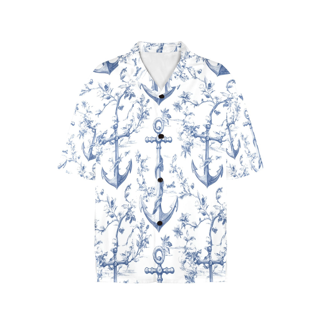 Ships Anchor Nautical Women's All Over Print Hawaiian Shirt Made in USA