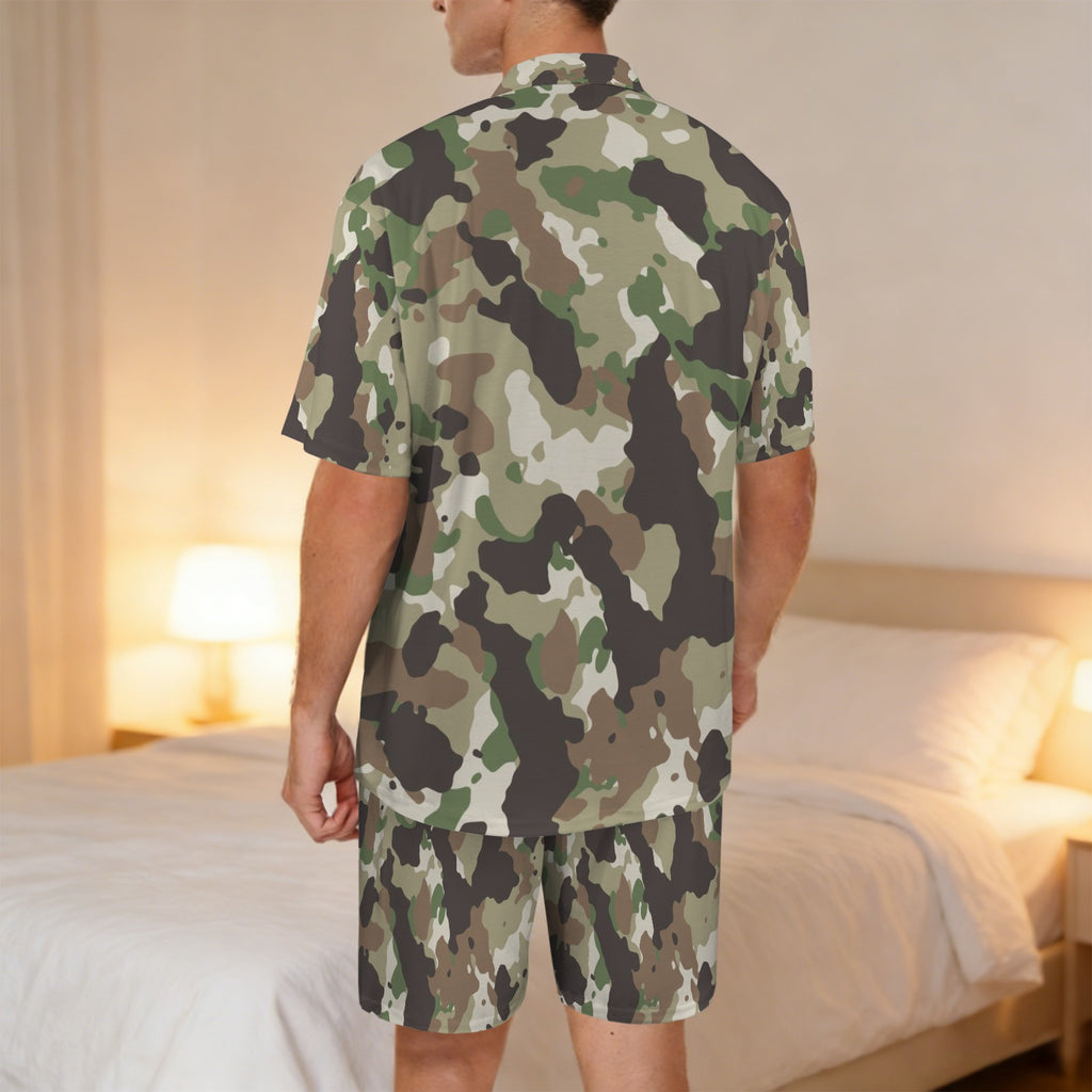 Camo Men's V-Neck Short Pajama Set (Made in USA，Ships to USA Only)