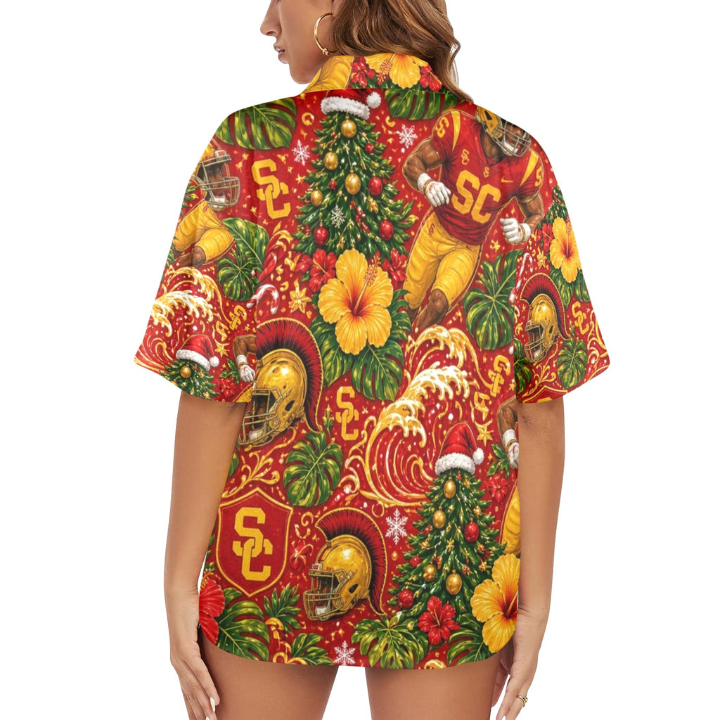 USC Christmas Women's All Over Print Hawaiian Shirt （Made in USA Ships to USA Only）