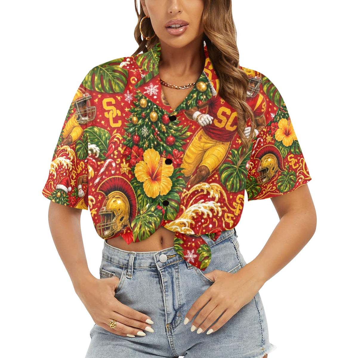 USC Christmas Women's All Over Print Hawaiian Shirt （Made in USA Ships to USA Only）