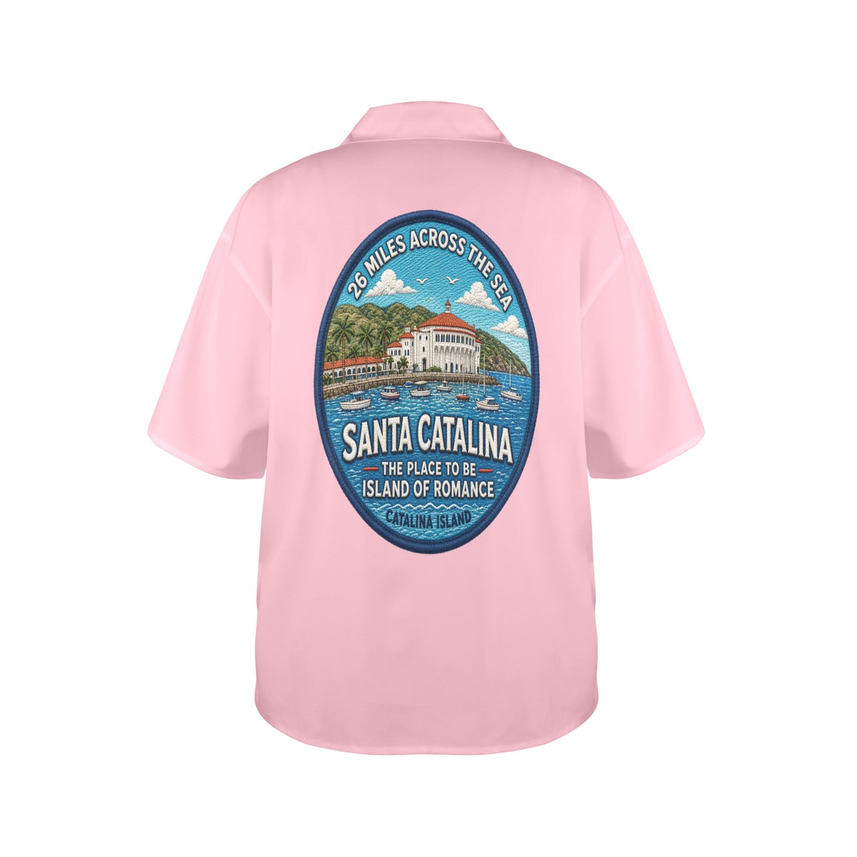 Santa Catalina the Island of Romance 26 Miles Across the Sea Women's All Over Print Hawaiian Shirt （Made in USA Ships to USA Only）