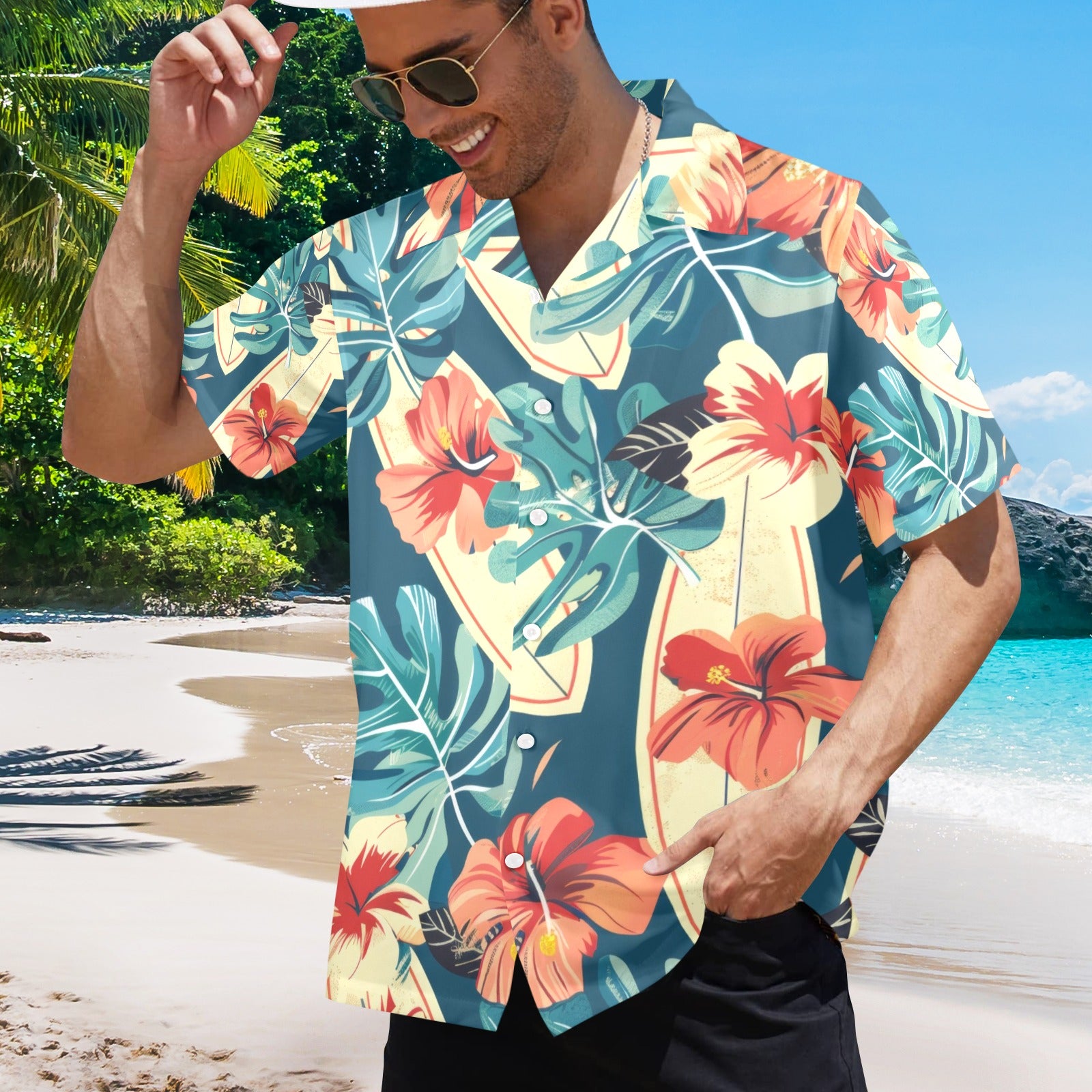 Retro Surfer Men's All Over Print Hawaiian Shirt Made In USA Ships to USA Only