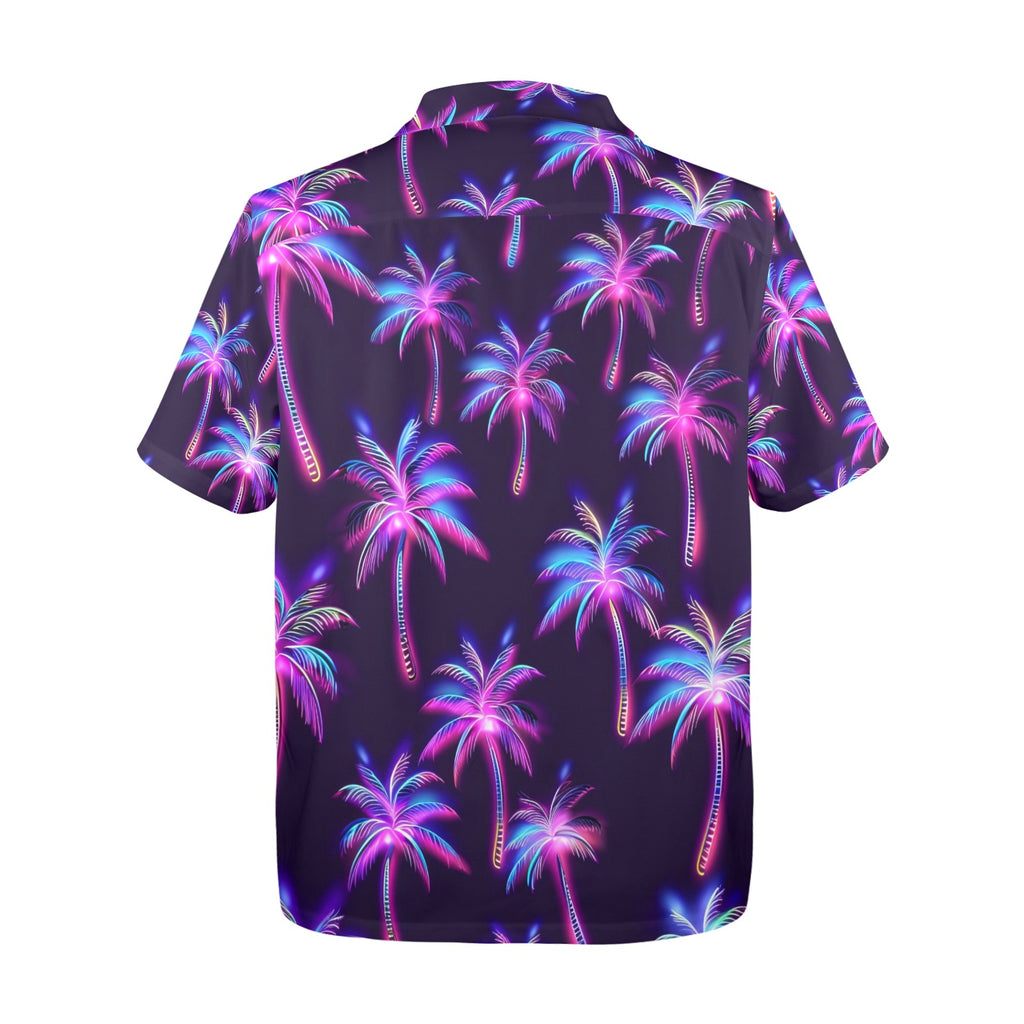 Neon Palm Trees Men's All Over Print Hawaiian Shirt Made In USA Ships to USA Only