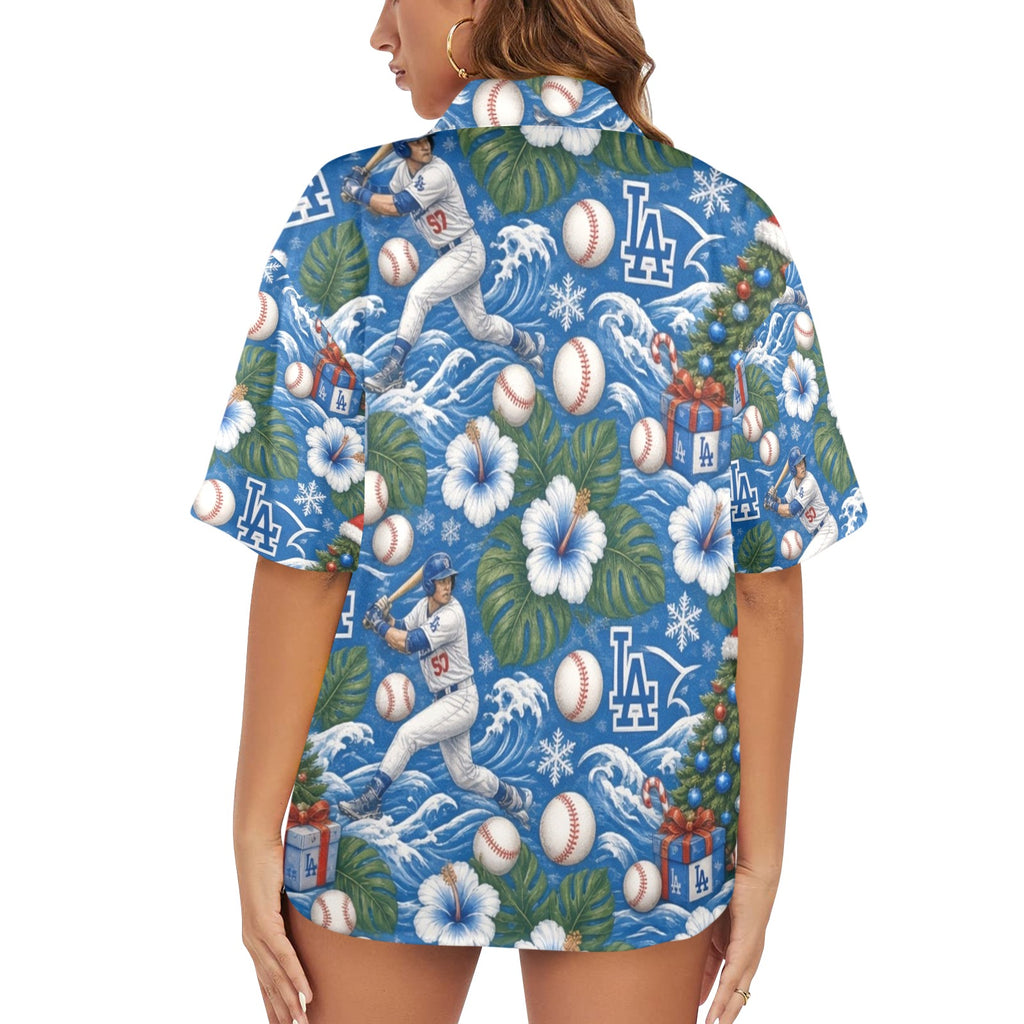 Los Angeles Dodgers Women's All Over Print Hawaiian Shirt （Made in USA Ships to USA Only）