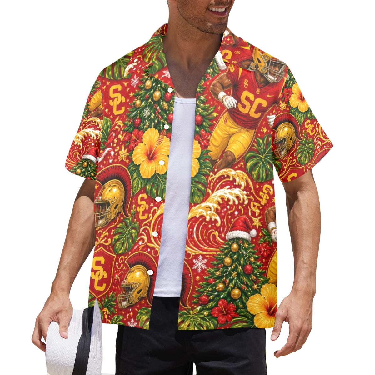 USC Christmas Men's All Over Print Hawaiian Shirt Made In USA Ships to USA Only