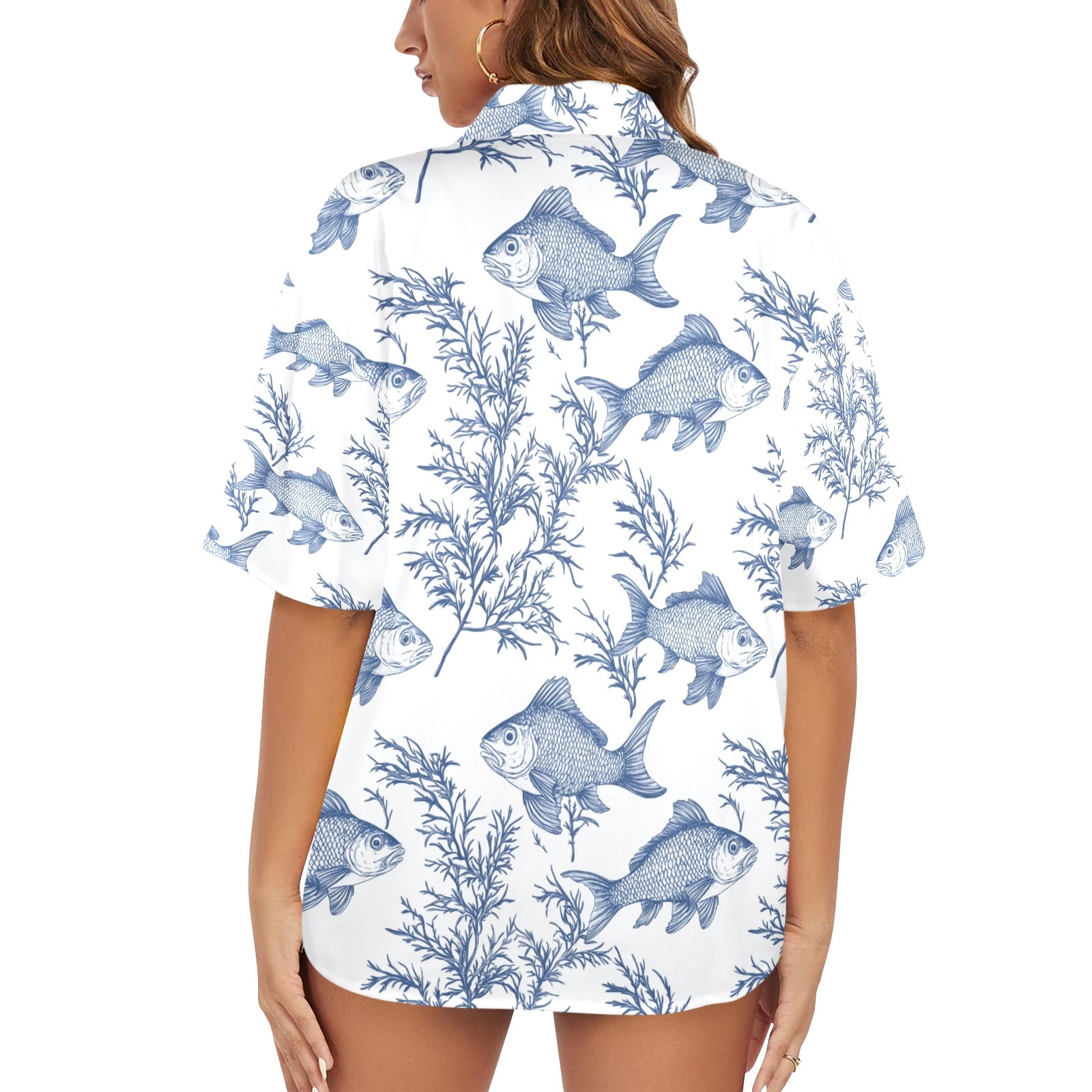 Sea Life Nautical Women's All Over Print Hawaiian Shirt Made in USA