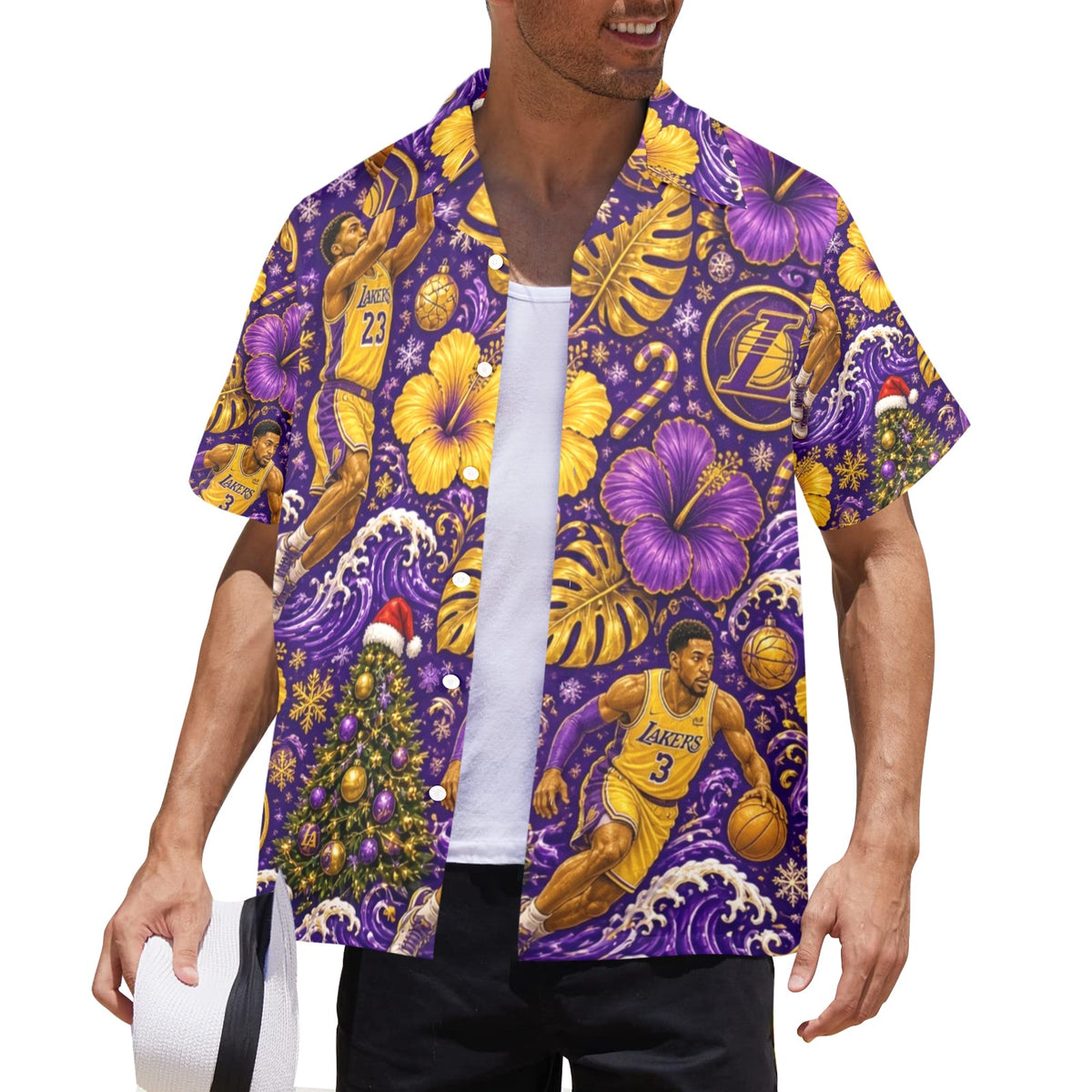Lakers Christmas Men's All Over Print Hawaiian Shirt Made In USA Ships to USA Only