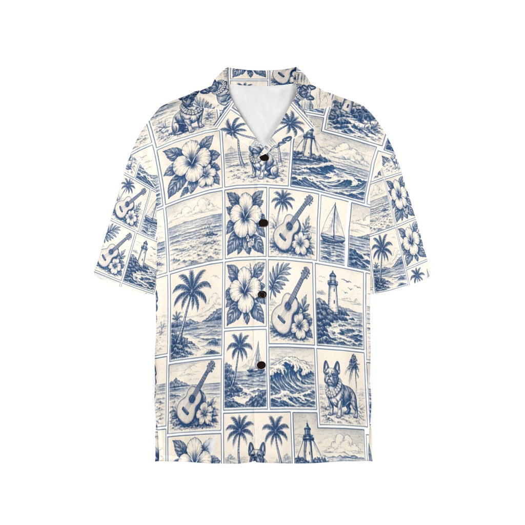 French Bull Dog Nautical Sailing Surf Women's All Over Print Hawaiian Shirt （Made in USA Ships to USA Only）