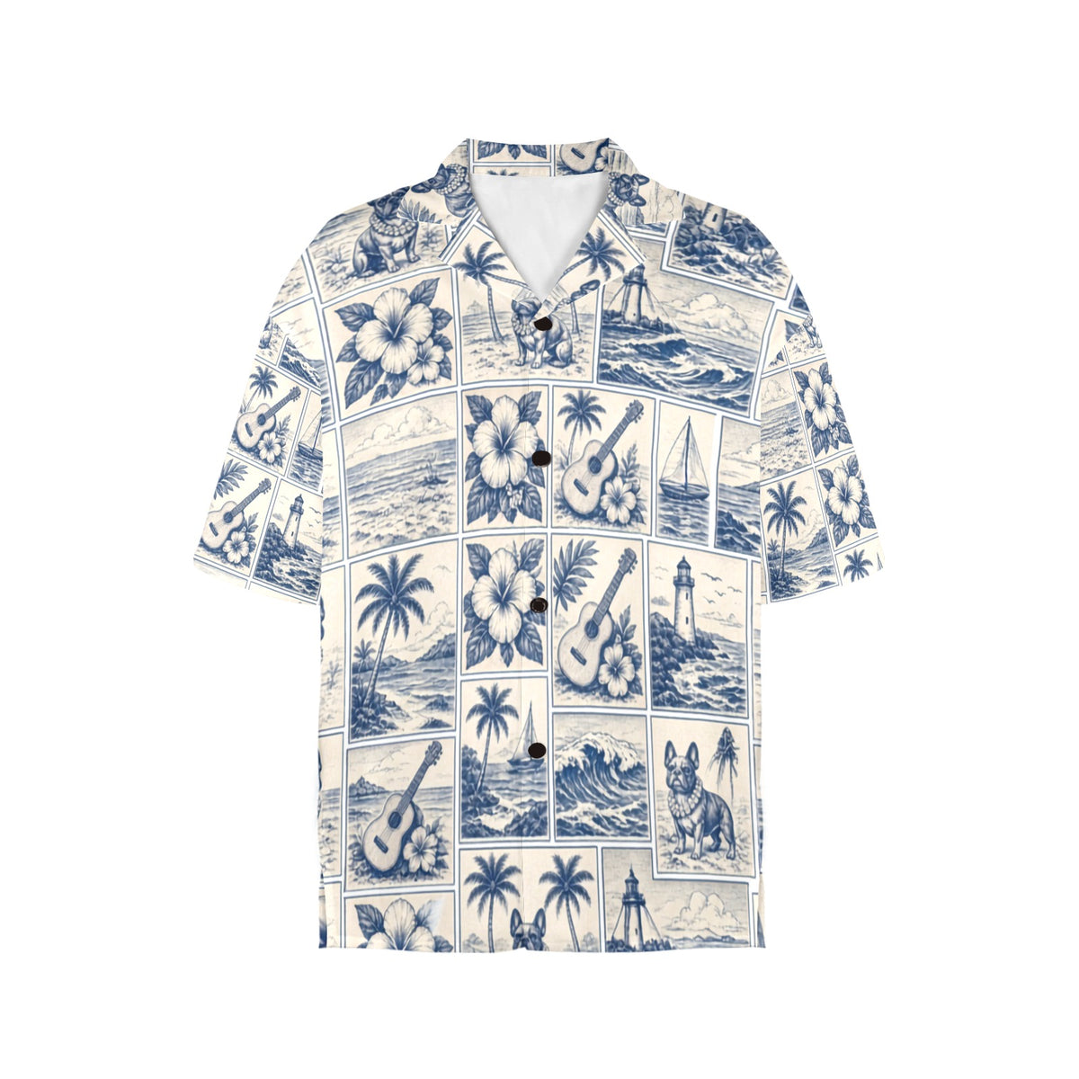 French Bull Dog Nautical Sailing Surf Women's All Over Print Hawaiian Shirt （Made in USA Ships to USA Only）