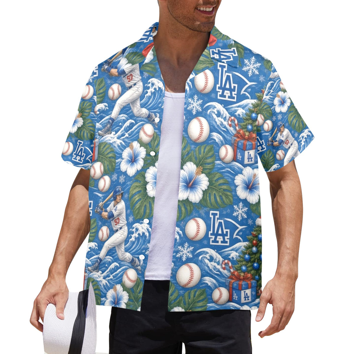 Dodgers Christmas Men's All Over Print Hawaiian Shirt Made In USA Ships to USA Only