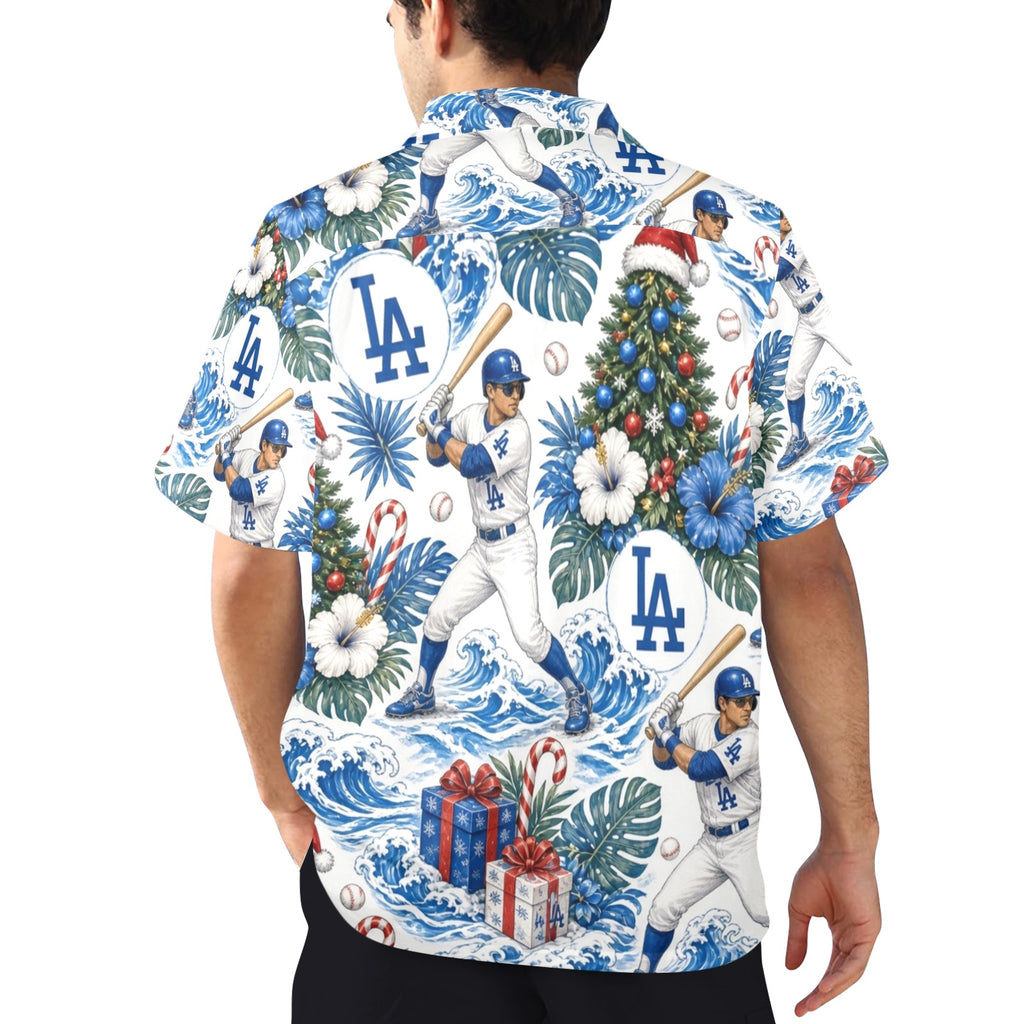 Dodgers Christmas Men's All Over Print Hawaiian Shirt Made In USA Ships to USA Only