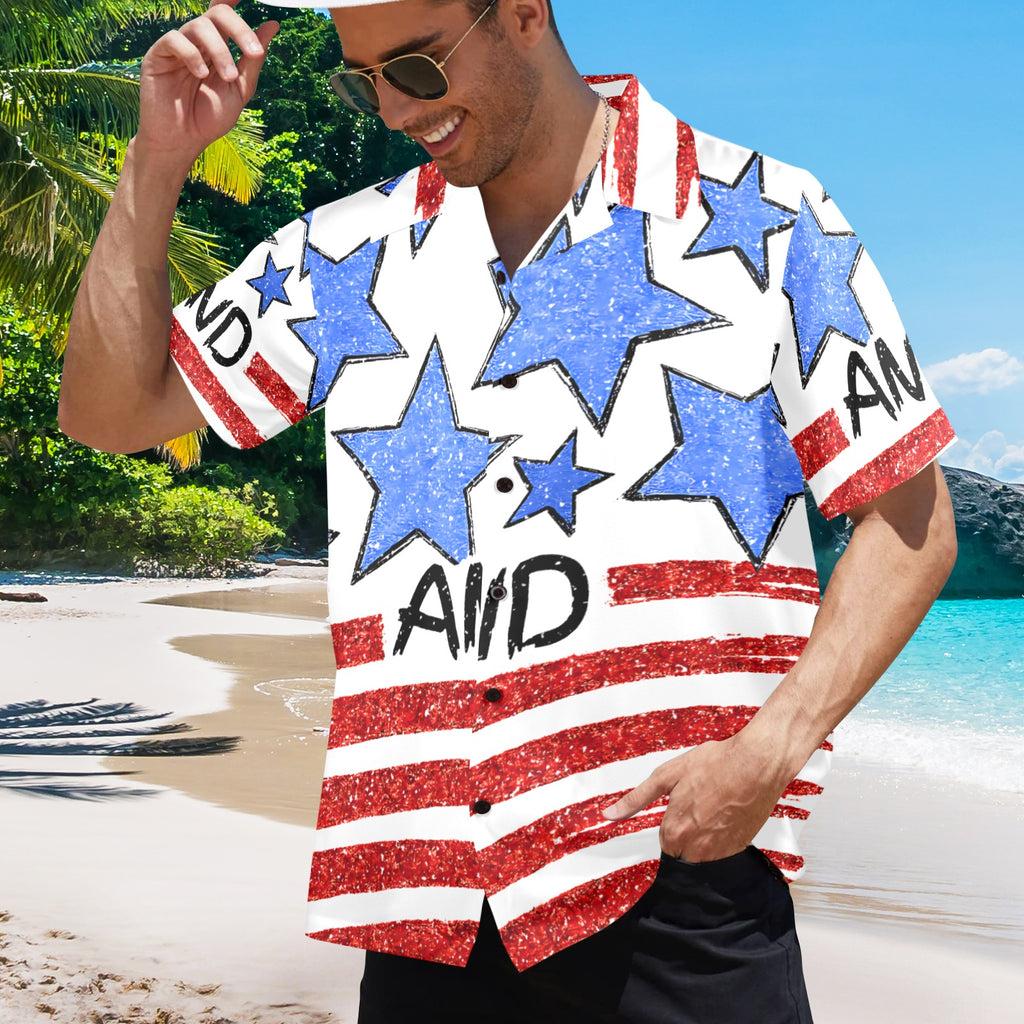 Stars and Strips Men's All Over Print Hawaiian Shirt Made In USA