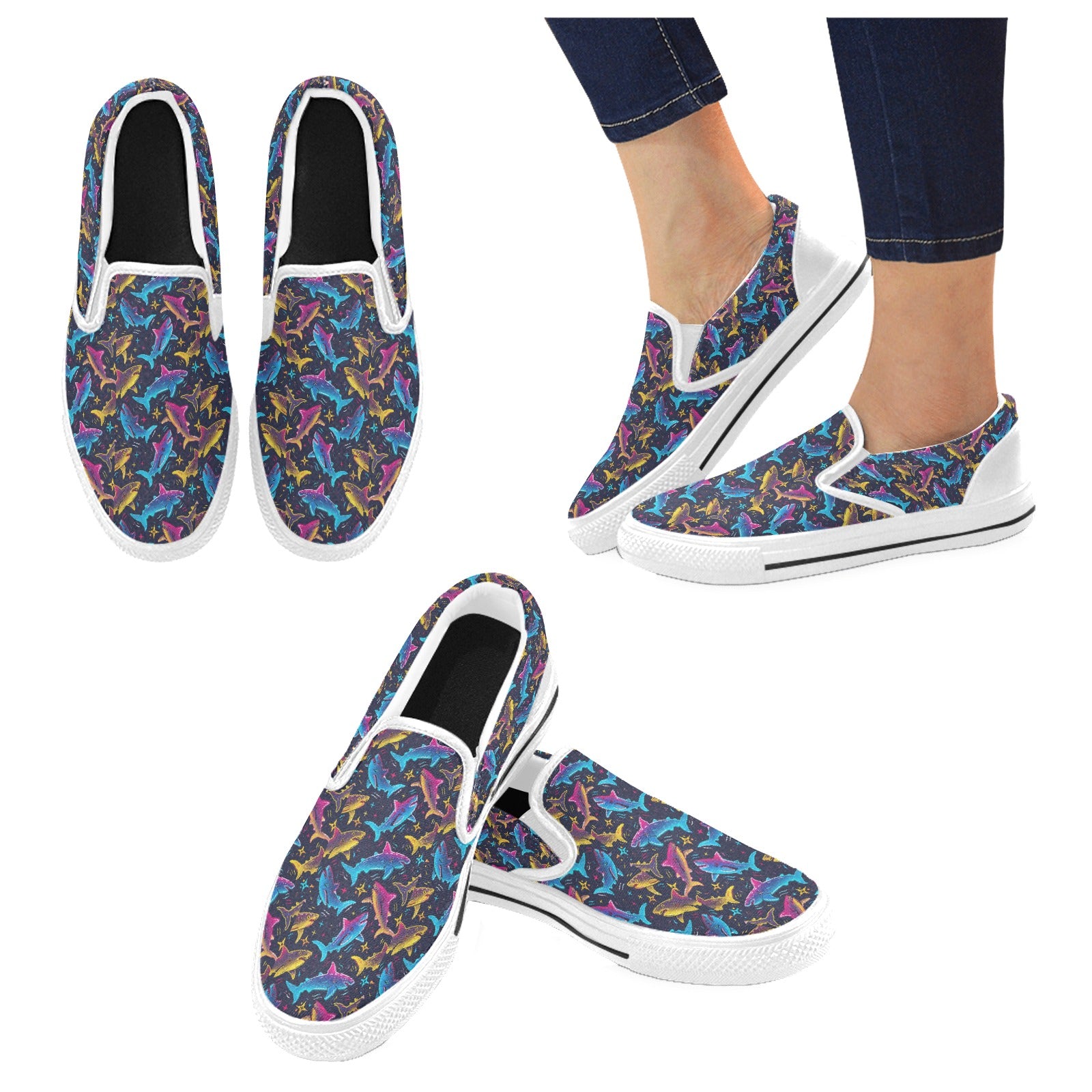 Sharks Slip-on Canvas Kid's Shoes (Big Kid) Free Shipping