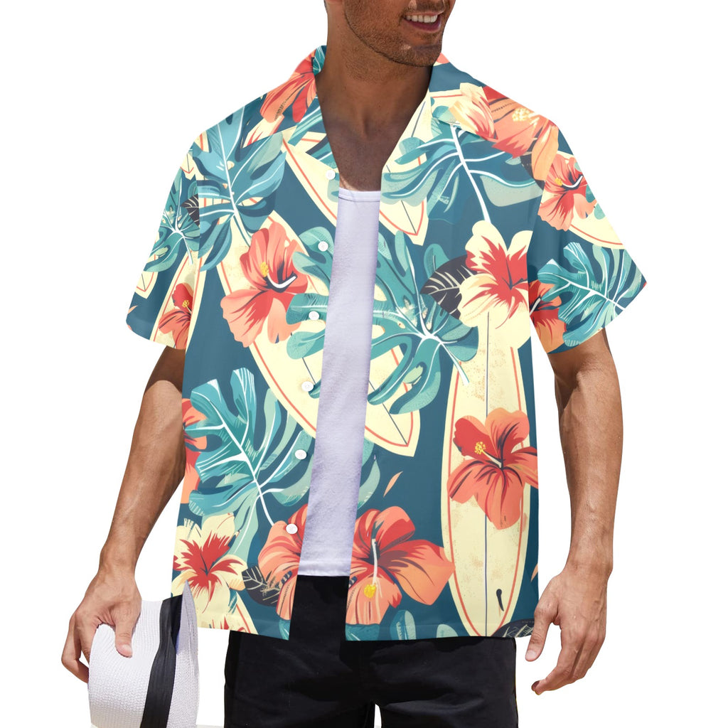 Retro Surfer Men's All Over Print Hawaiian Shirt Made In USA Ships to USA Only