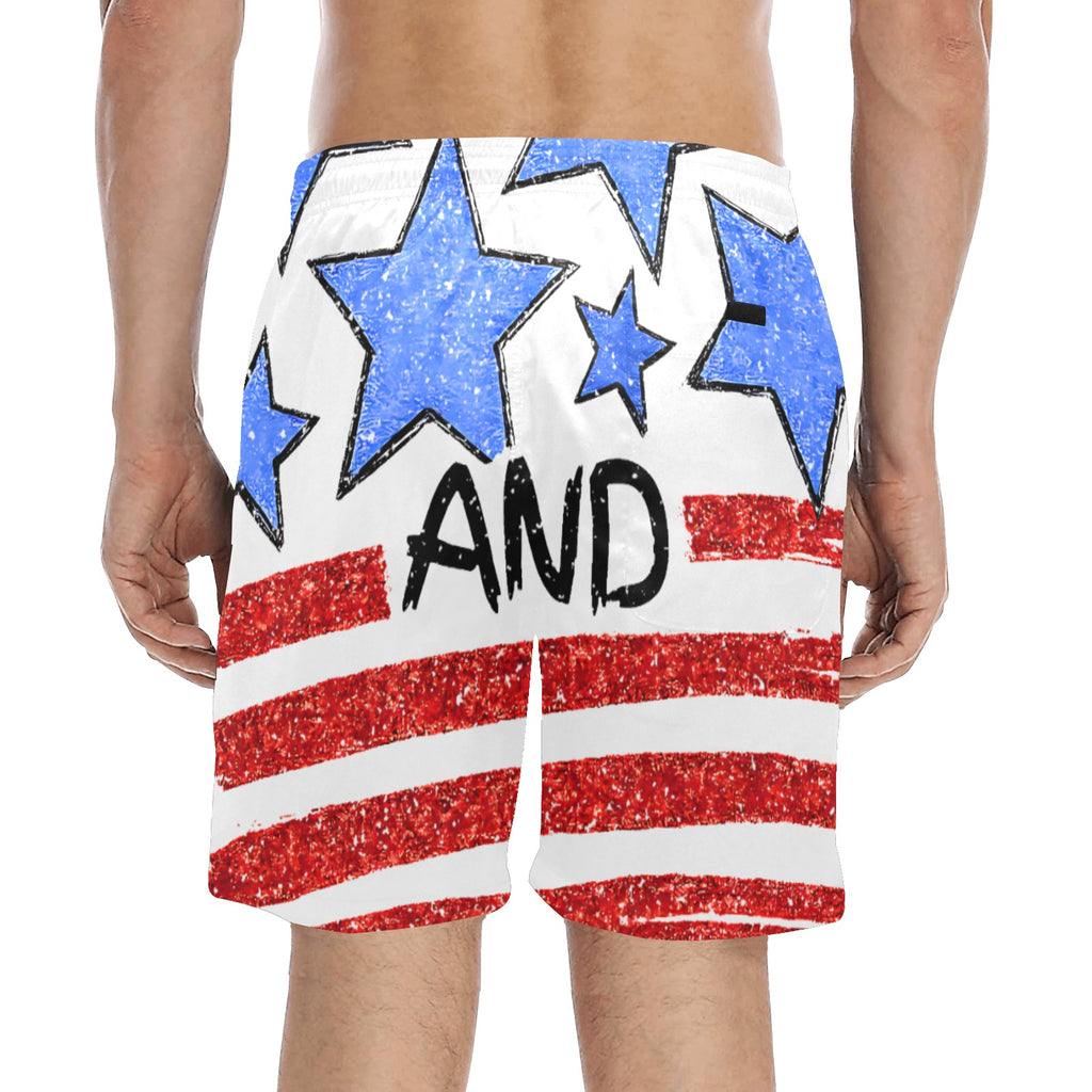 Stars and Stripes Men's Mid-Length Beach Shorts