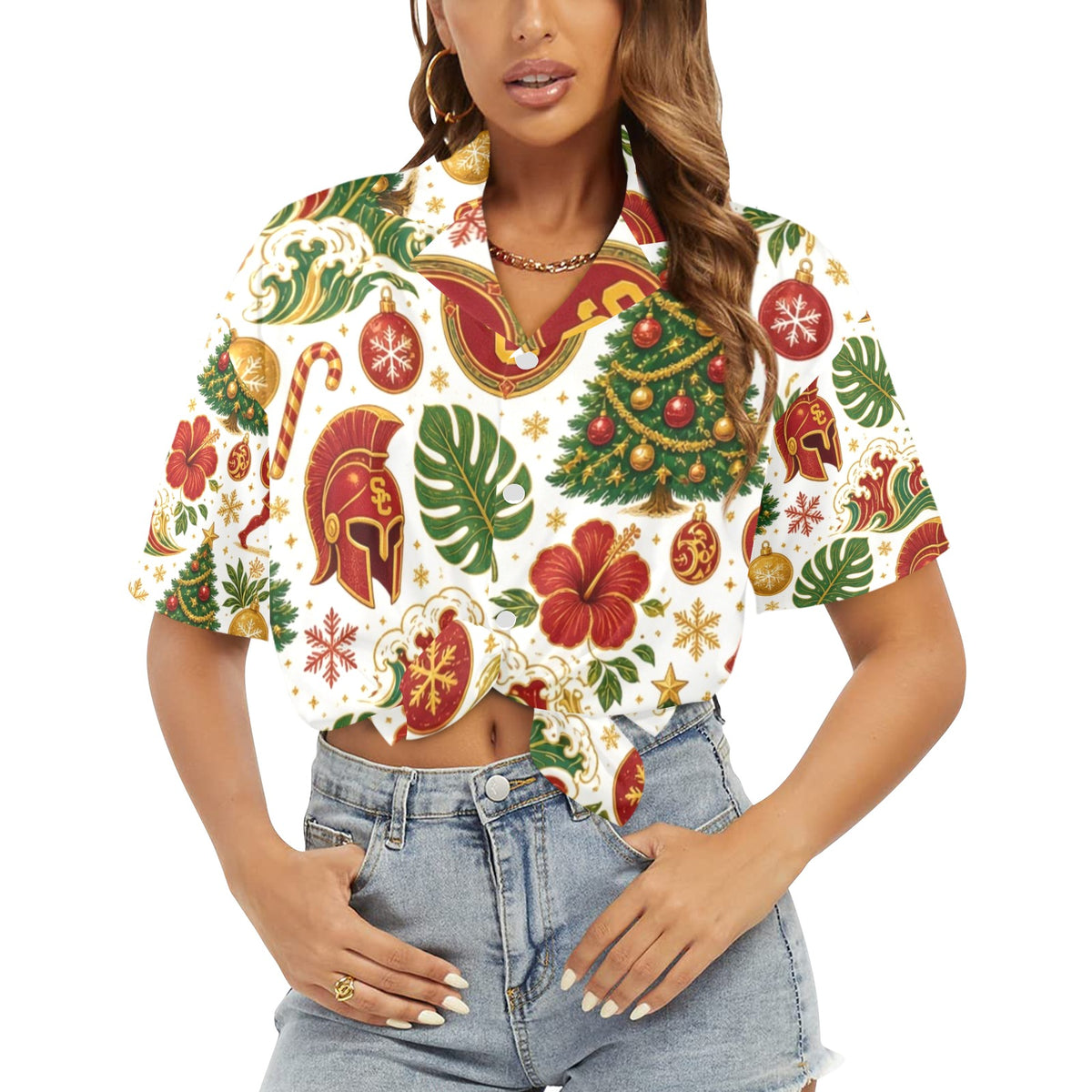 USC Christmas Women's All Over Print Hawaiian Shirt （Made in USA Ships to USA Only）