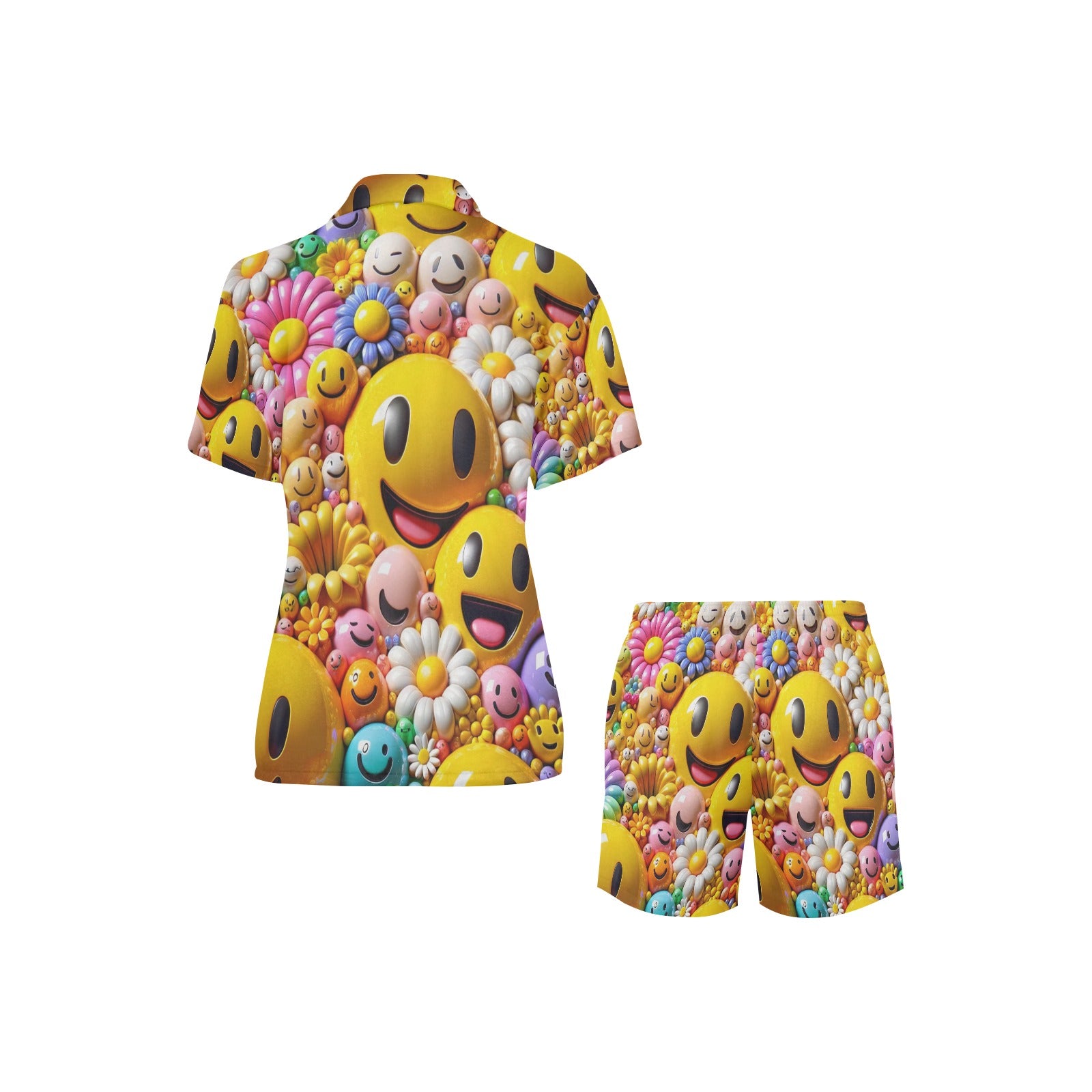 Emoji Smiles Women's V-Neck Short Pajama Set Made in USA Free shipping