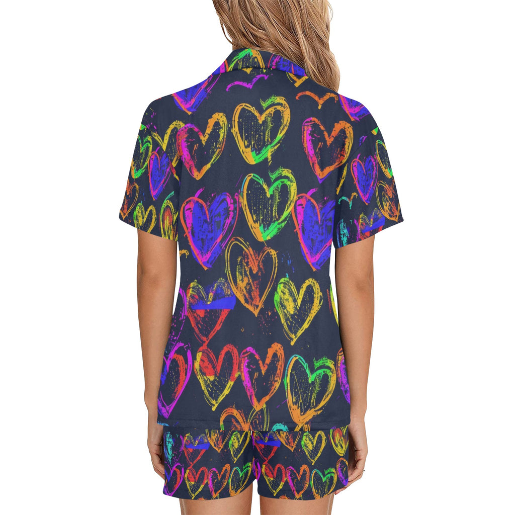 Crazy Heart Women's V-Neck Short Pajama Set Made in USA Free shipping