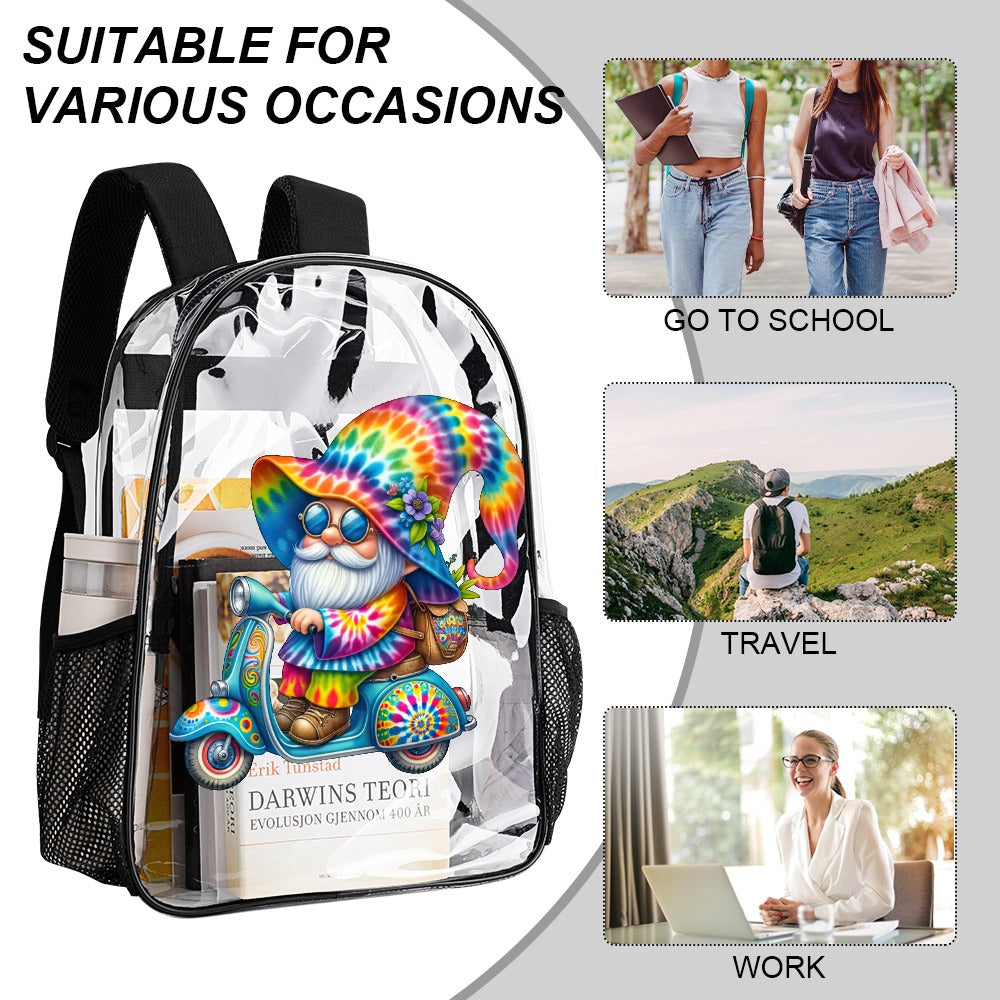 Tie Dye Gnome Riding Scooter Transparent Bag 17 inch