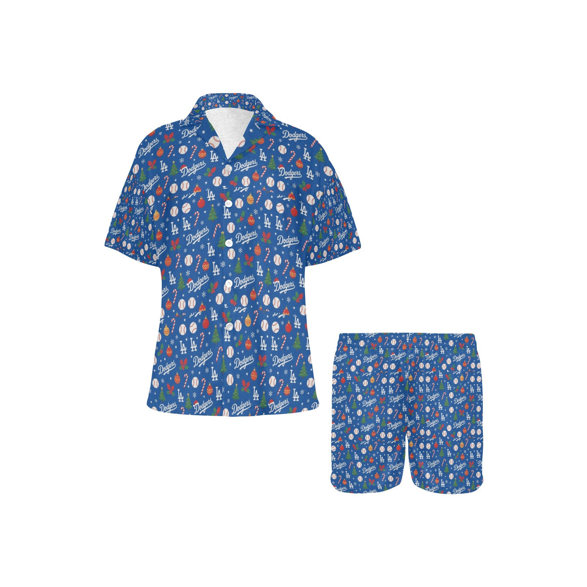 Dodgers Christmas Women's V-Neck Short Pajama Set Made in USA Free shipping